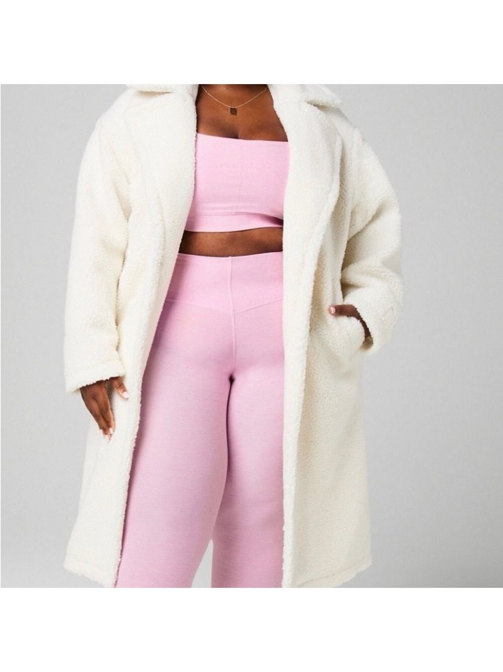 Fabletics Women's Ivory Plush Teddy Coat NWT